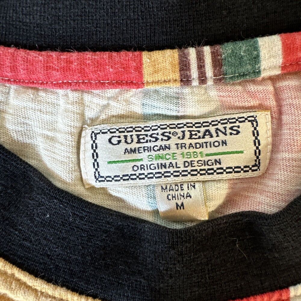 Guess Men’s Medium Stripe Crew T Shirt Tee American Flag Embroidered Y2K Era M - Picture 4 of 6